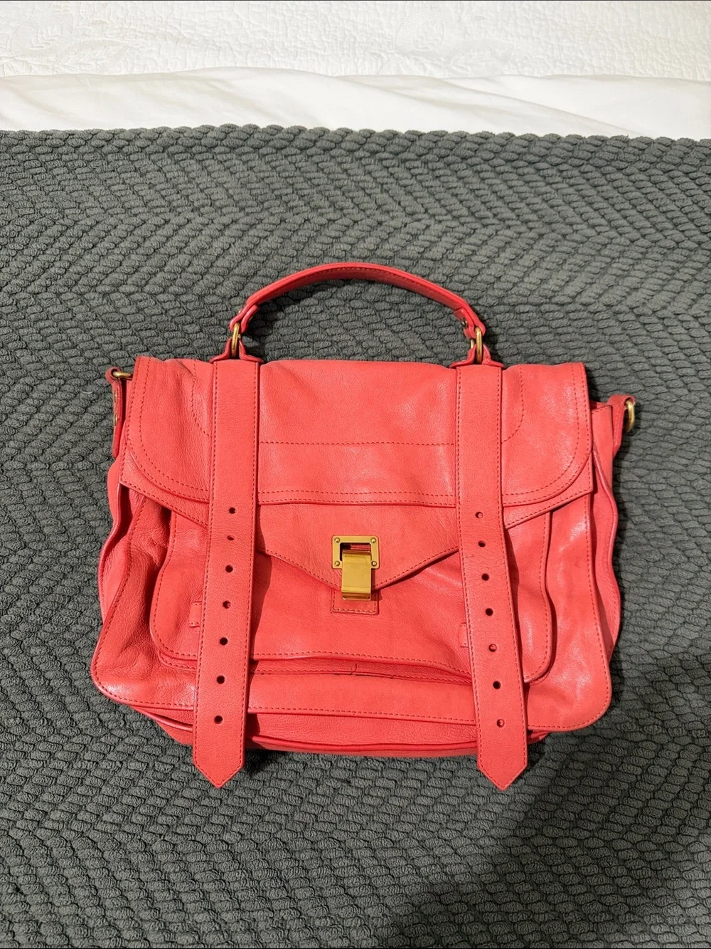 Proenza Schouler Coral Red Leather Satchel with Gold Hardware